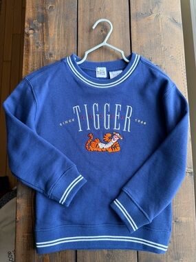 Disney Blue Tigger Sweatshirt with Orange Embroidered Graphic New Without Tag